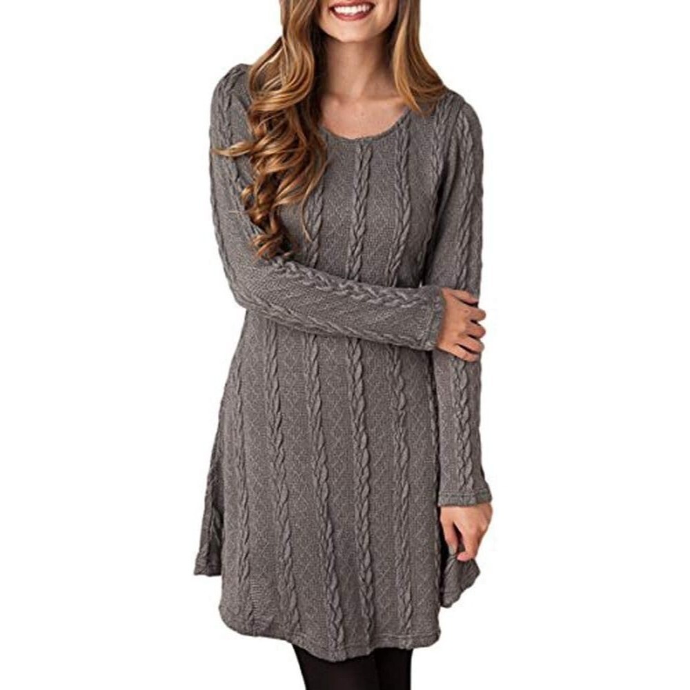 Fit and Flare Tunic Top Short Dress Womens Sz XL Gray Cable Knit Sweater Preppy